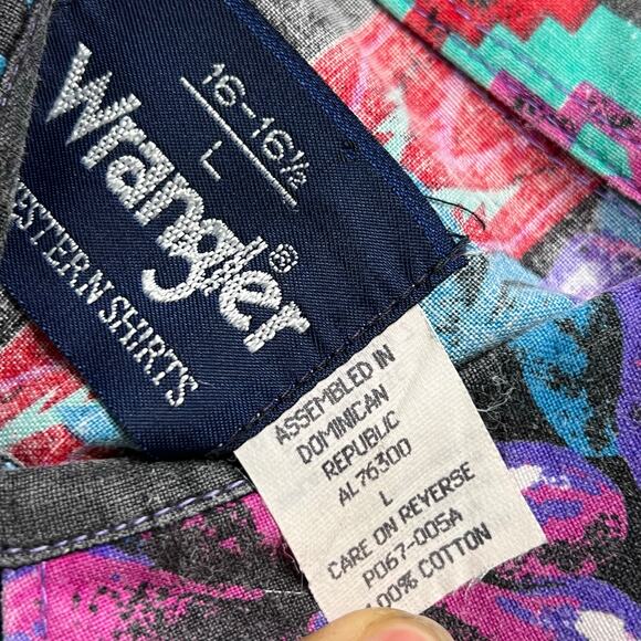 Vintage Wrangler Men Aztec Flower Short Sleeve Shirt Size Large Western Retro - Picture 3 of 10